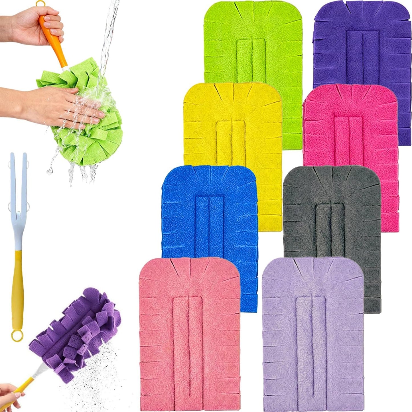 Reusable Chenille Microfiber Dust Duster, 2026 Upgrade Removable Washable Cloth Covers, 360° Electrostatic Duster Refills with Handle, Multi-Surface Dusting Mop for Efficient Home Cleaning (Set A)