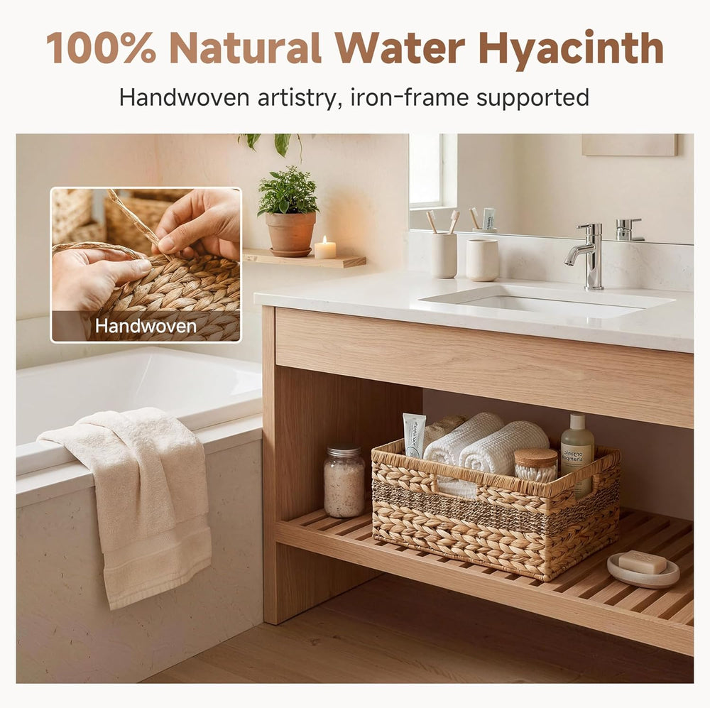 StorageWorks Jumbo Rectangular Wicker Basket, Water Hyacinth and Seagrass Sto...