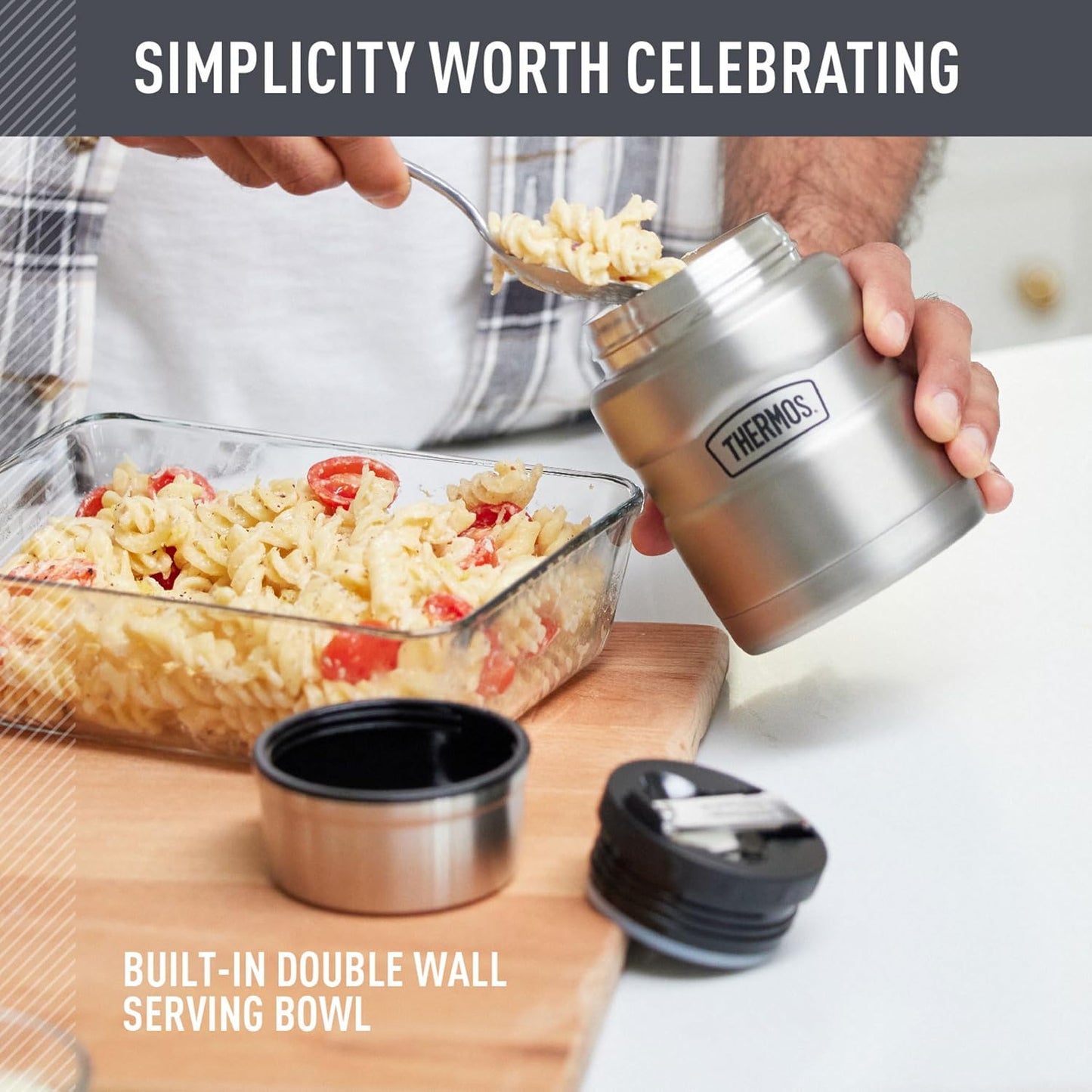 THERMOS Stainless King Food Jar with Spoon, 16oz, Matte Steel | Stainless Steel Insulated Food Container with Built-In Bowl, Keeps Food Hot or Cold Longer for Work & Travel