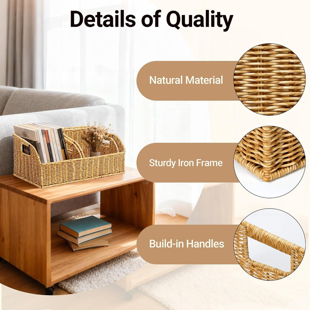 Brownlily Faux Wicker Pantry Storage Baskets, Natural-Single Set (3-Piece)