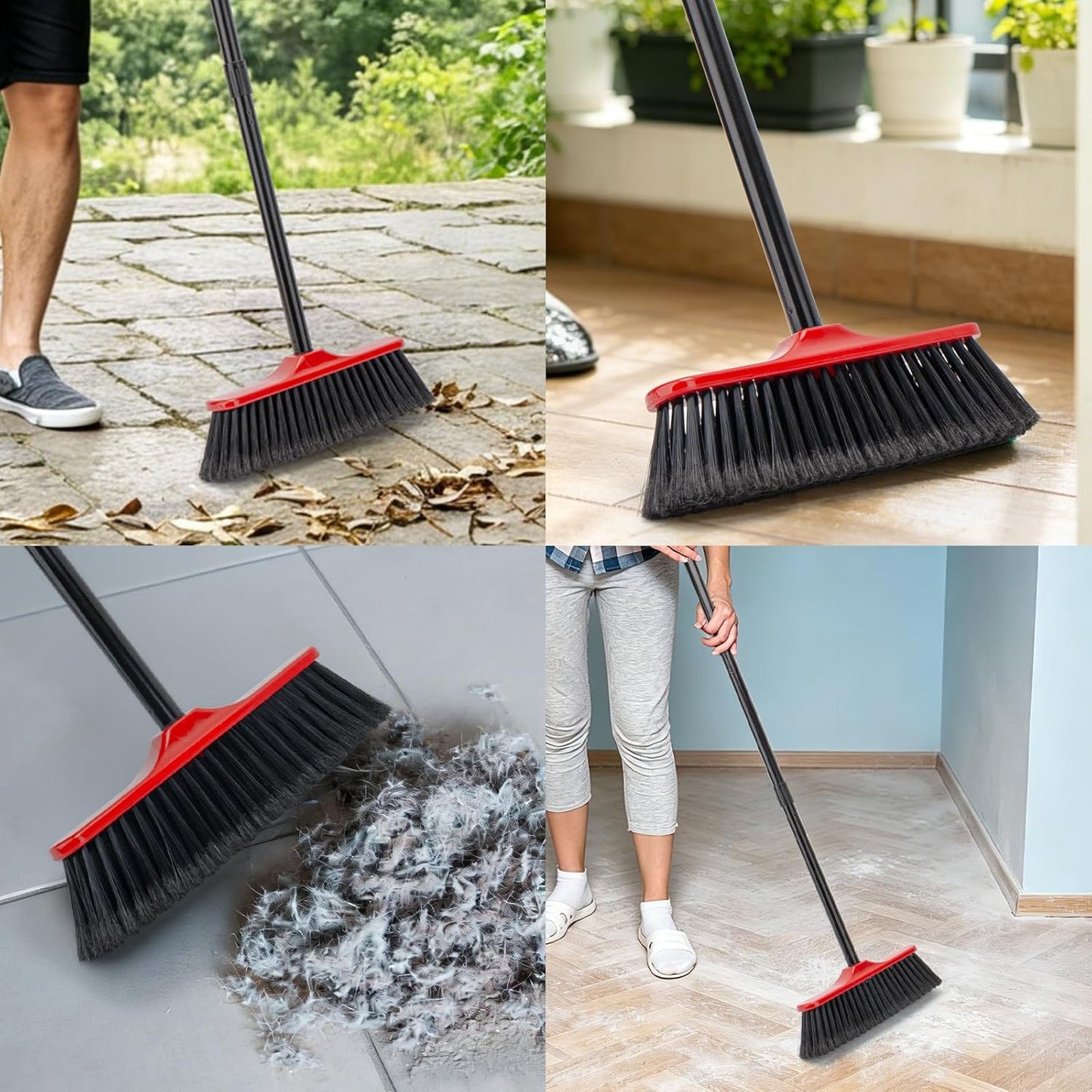 KeFanta 3 Packs Indoor/Outdoor Brooms, Brooms for Sweeping Indoor, 51" Long Handle House Broom for Home Garage Kitchen Office Courtyard Lobby Patio Lawn Concrete