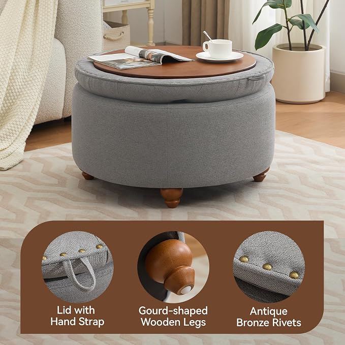 30Inch Round Storage Ottoman - Image 3