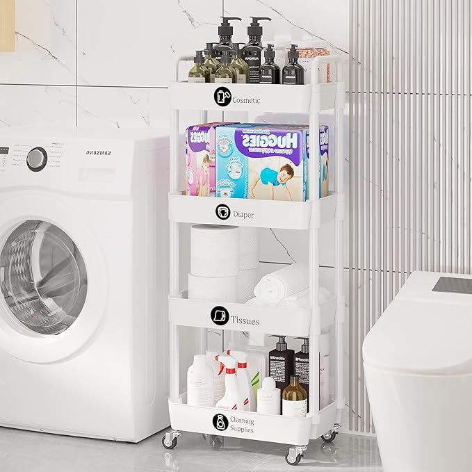 Laiensia 4-Tier Storage Cart, Mobile Shelving Unit Cart - Image 5