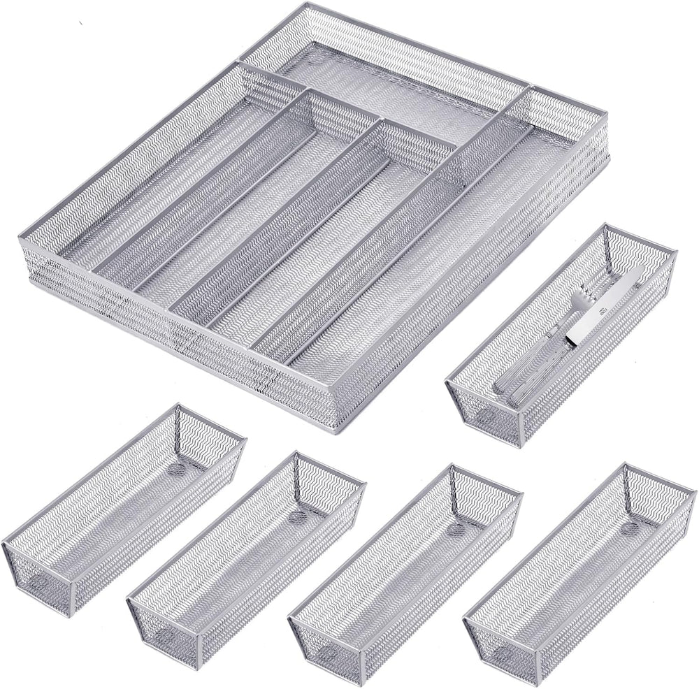 Neudeco Drawer Organizer Set, Silver Mesh, 6 Pack