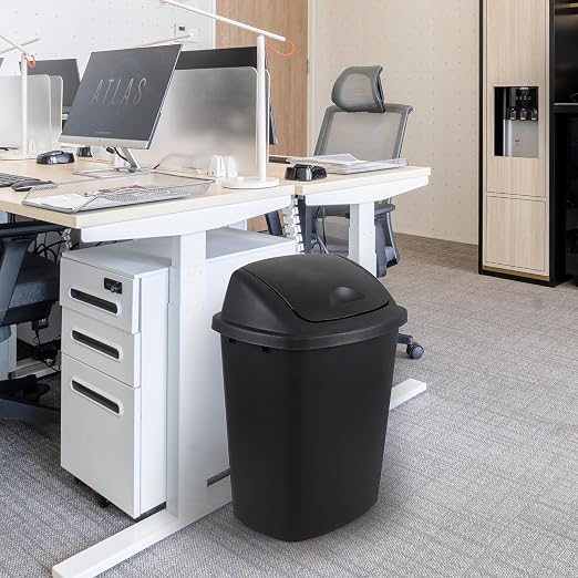 10 Gallon / 40 L Swing Lid Kitchen Trash Can, Classroom Garbage Bins, Plastic - Image 4