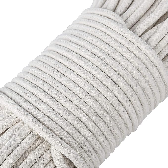 164 Feet 1/4 Inch White Natural Cotton Rope, Cotton Clothesline Rope, - Image 4