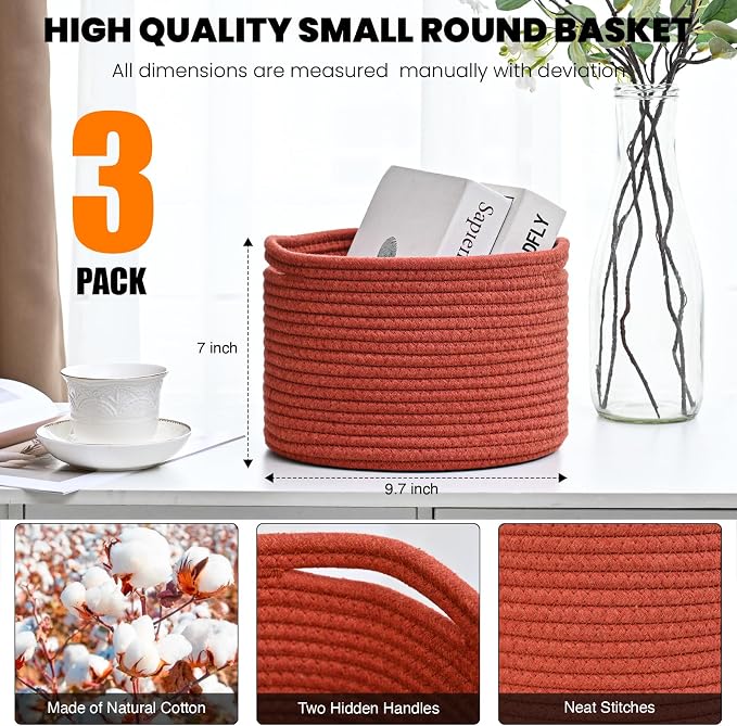 Small Storage Baskets for Organizing, Organizer Bins for Shelves, Small Woven - Image 3