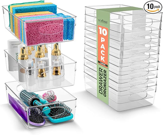 Sorbus Large Clear Plastic Storage Bins, 10 Pack Clear Organizer Bins by Sorbus