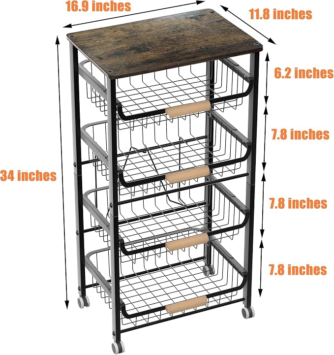 5-Layer Fruit Basket Kitchen Food Organizer and Rack, Stackable Storage Cart - Image 3