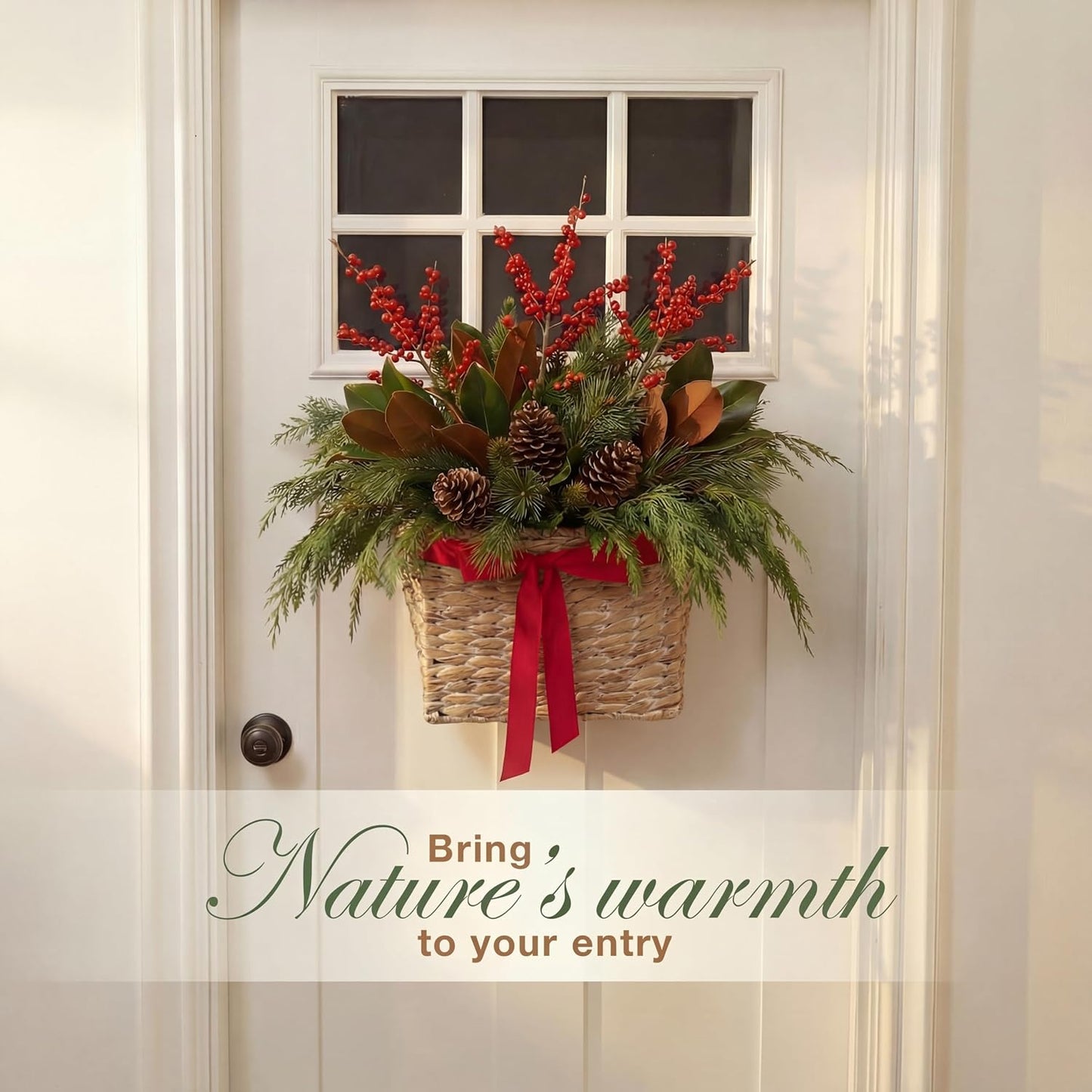 Set of 2 White Wicker Hanging Baskets for Front Door, Mail, Flowers & Organizing