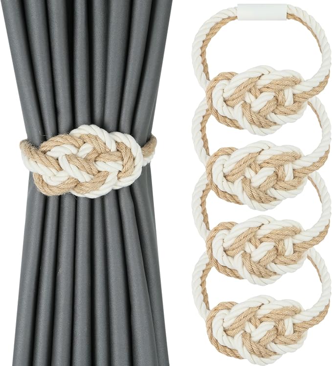 4 Pack Natural Jute Magnetic Curtain Tiebacks, Boho Rustic Style Decorative by HedongHexi