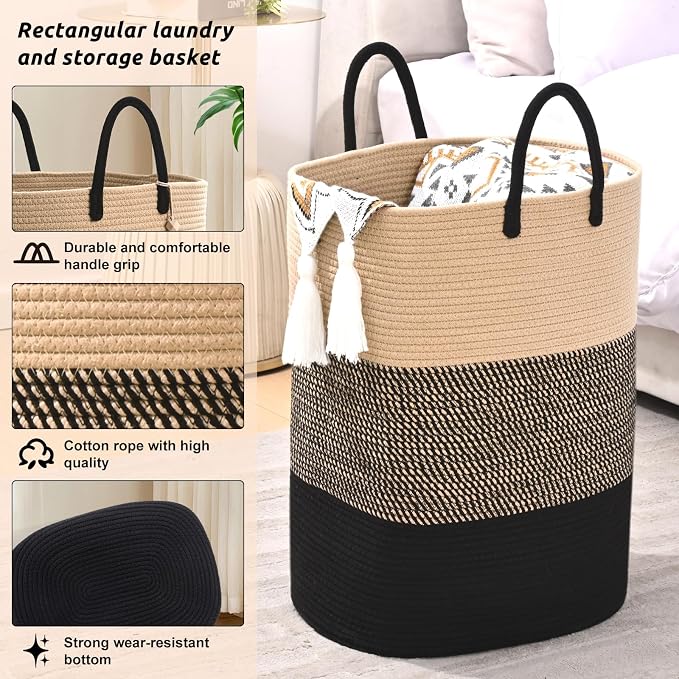 Woven Laundry Basket for Clothes, 100 L Large Rectangle Laundry Hampers - Image 3