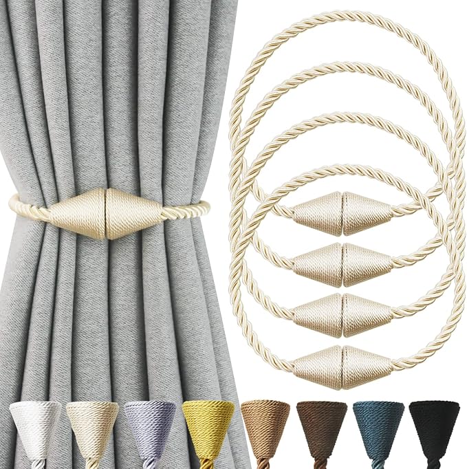4 Pack Magnetic Curtain Tiebacks Rope Modern Handmade Curtain Tie Backs by CurtianTiebacks