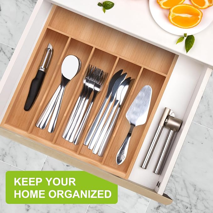 Bamboo Utensil Drawer Organizer, Kitchen Drawer Organizer - Image 5