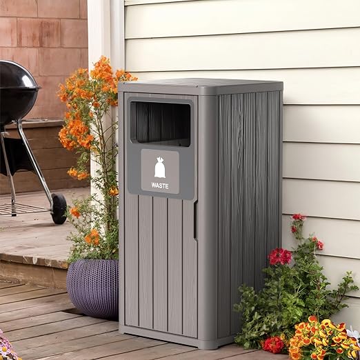 Outdoor Single Barrel Trash Can, Waterproof Resin Garbage Can - Image 2