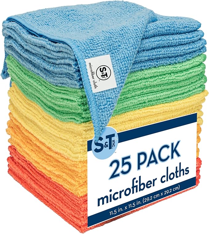 S&T INC. 25 Pack Microfiber Cleaning Cloth, Bulk Towels by STINC