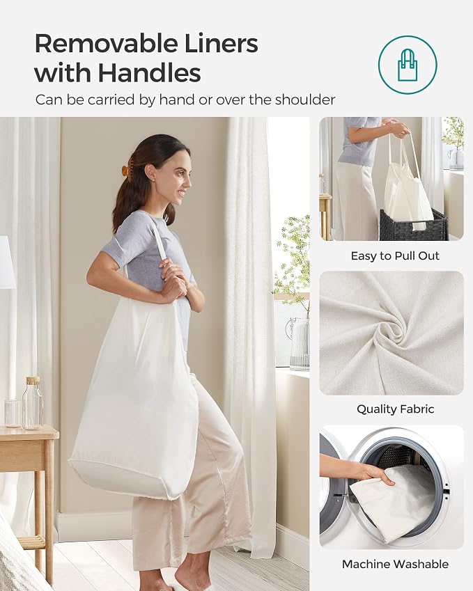 SONGMICS Laundry Hamper with Lid, 110L Clothes Hamper with 2 Removable Liner - Image 4