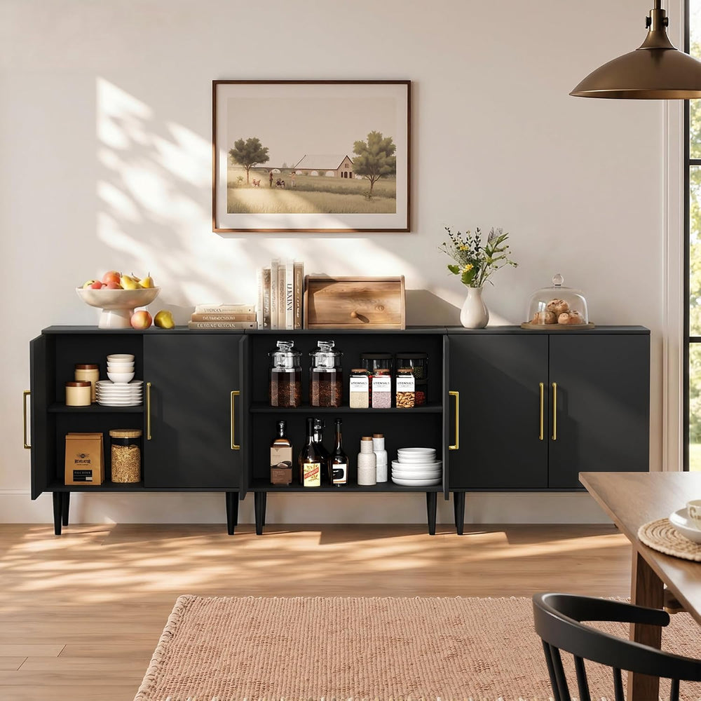 Vrullu Modern Storage Cabinet, Free Standing Buffet Cabinet, Black Sideboard ...
