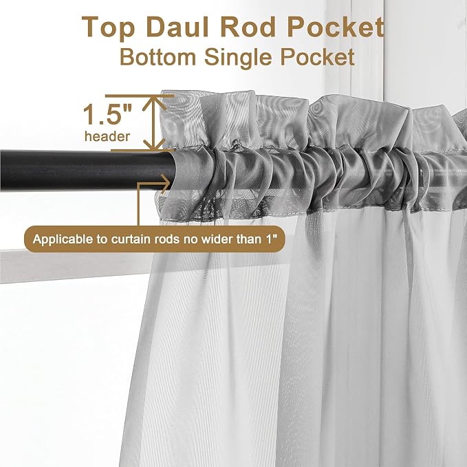 Chyhomenyc Light Grey Sheer Curtains 30 inch Length 2 Panels, Light Filtering - Image 3