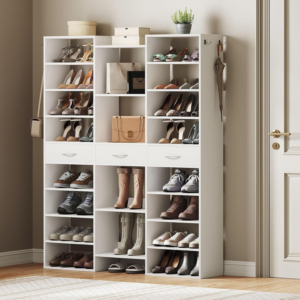 Tall Shoe Rack Set of 2, 9 Tiers Large Shoe Cabinet with Fabric Drawers, Hold...
