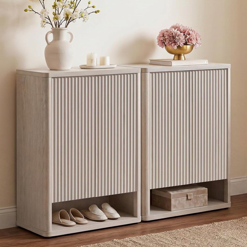 SICOTAS Shoe Cabinet 44 inch Tall Fluted Shoe Cabinet with Doors & 4 Shel...