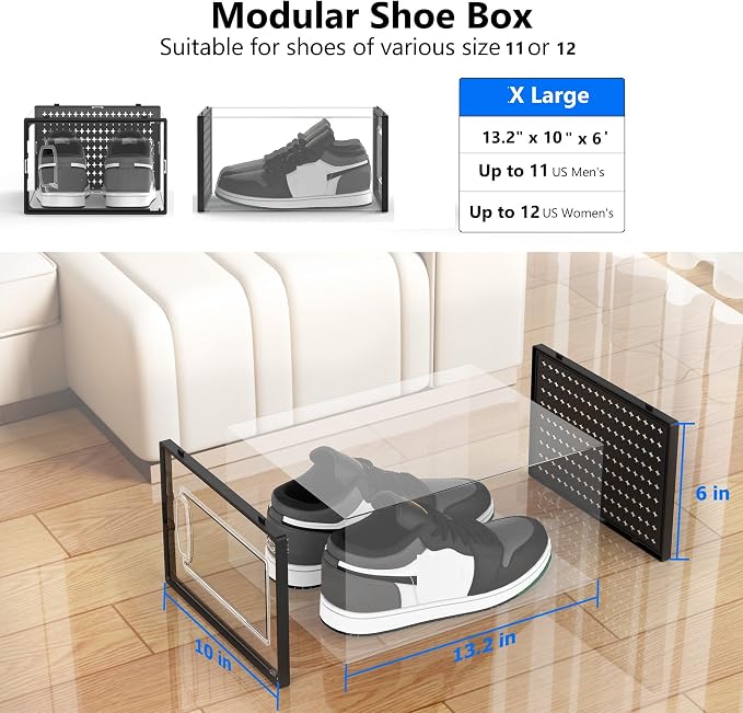 12 Pack X-Large Modular Clear Plastic Stackable Shoe Storage Organizer - Image 5
