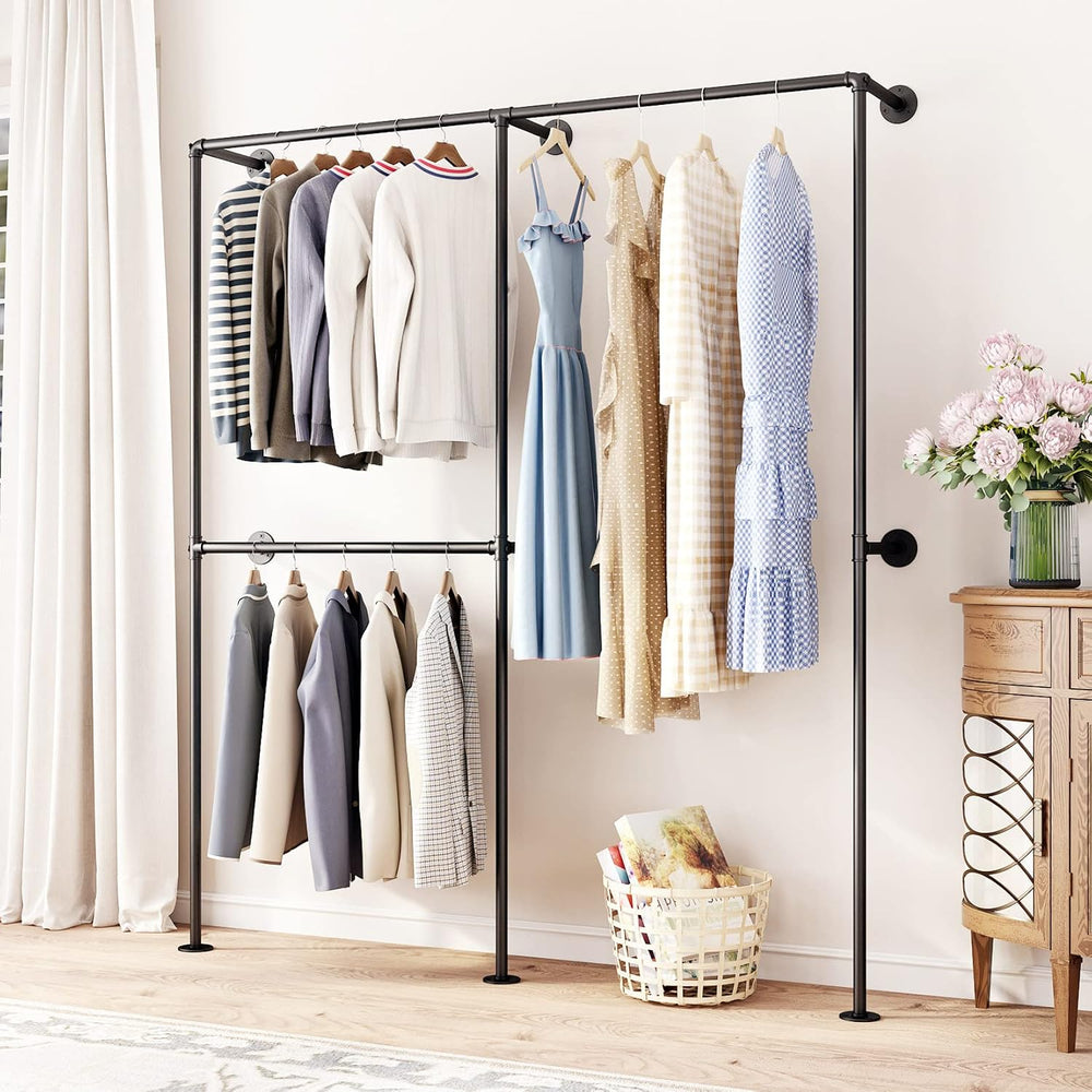 DR.IRON Industrial Pipe Clothing Racks with Double Bar, Industrial Black Clot...