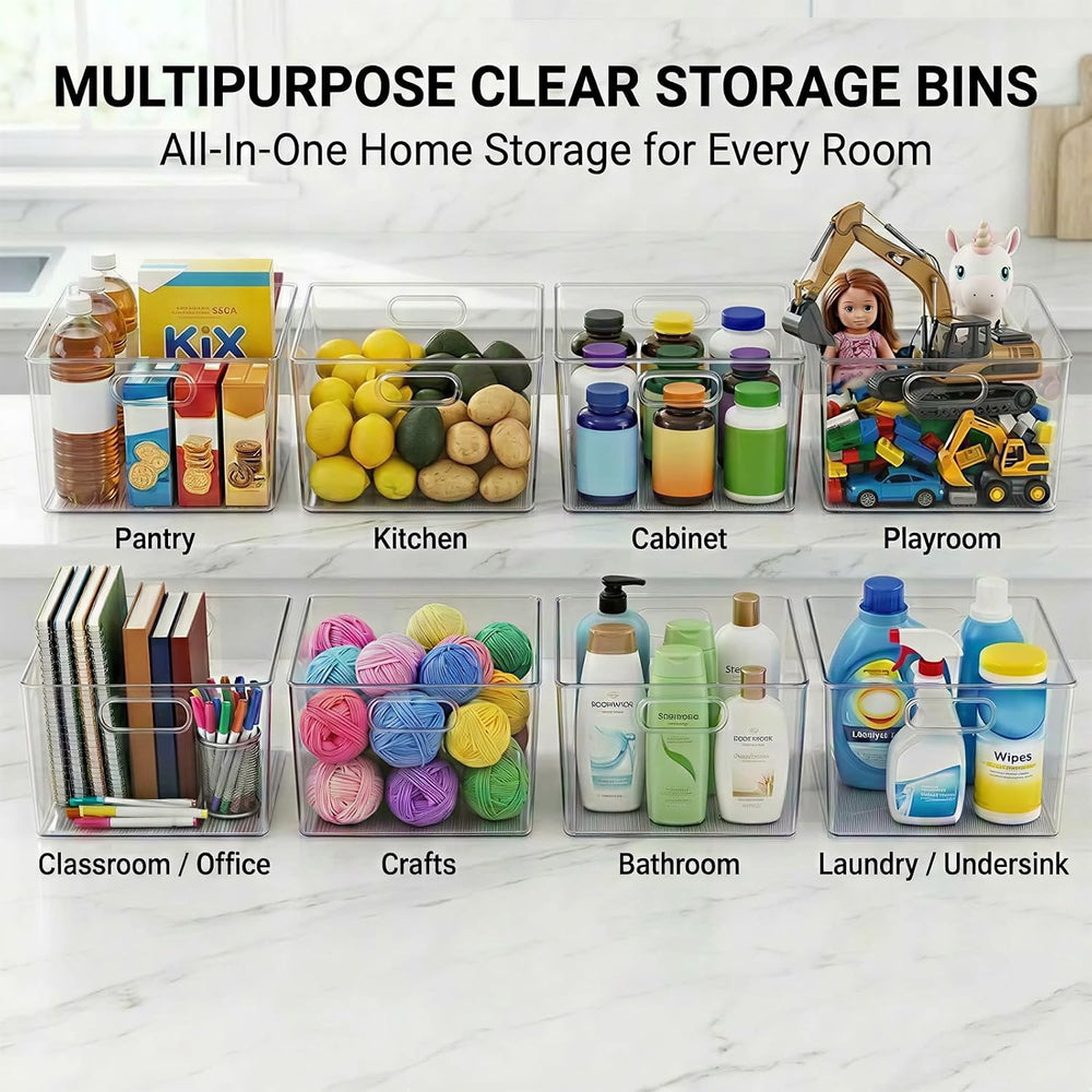 MOONEDGE 4-Pack 12x12x7 Extra Large Clear Plastic Storage Bins with Handles