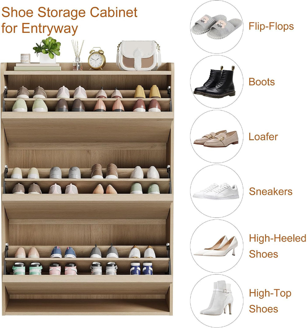 GarveeHome Shoe Cabinet with 3 Flip Drawers, Wooden Shoe Organizer Cabinet wi...