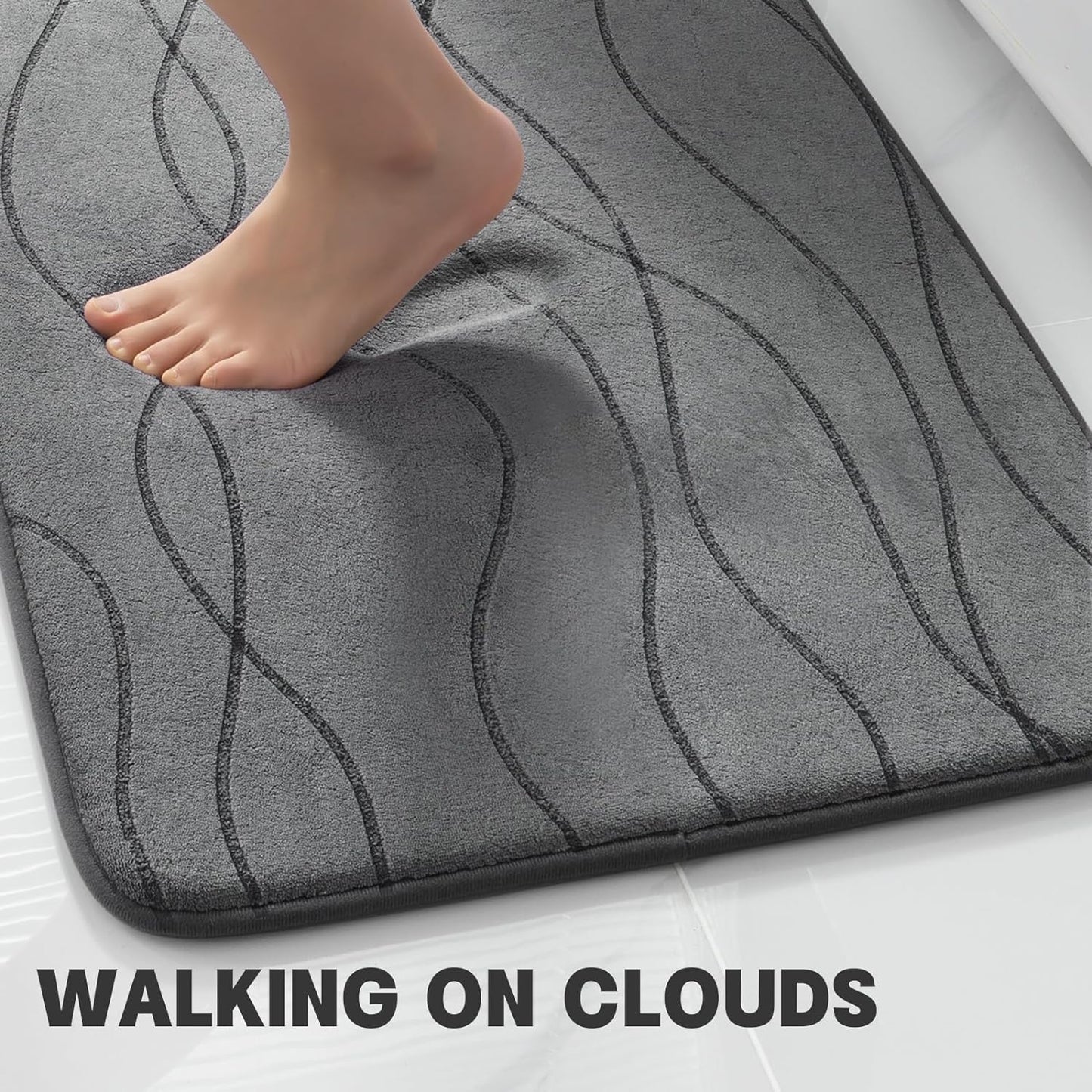 YIHOUSE Memory Foam Bathroom Rugs Sets, Dark Grey, 5 Piece | Ultra Soft, Absorbent, Non-Slip, Machine Washable,