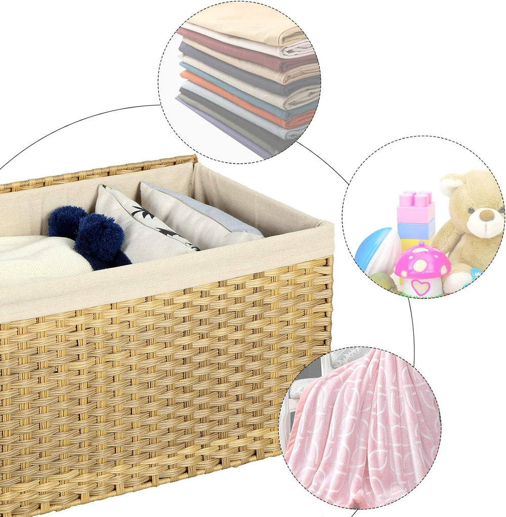 SONGMICS Woven Storage Basket with Lid, 42.3 Gallon (160L), Foldable