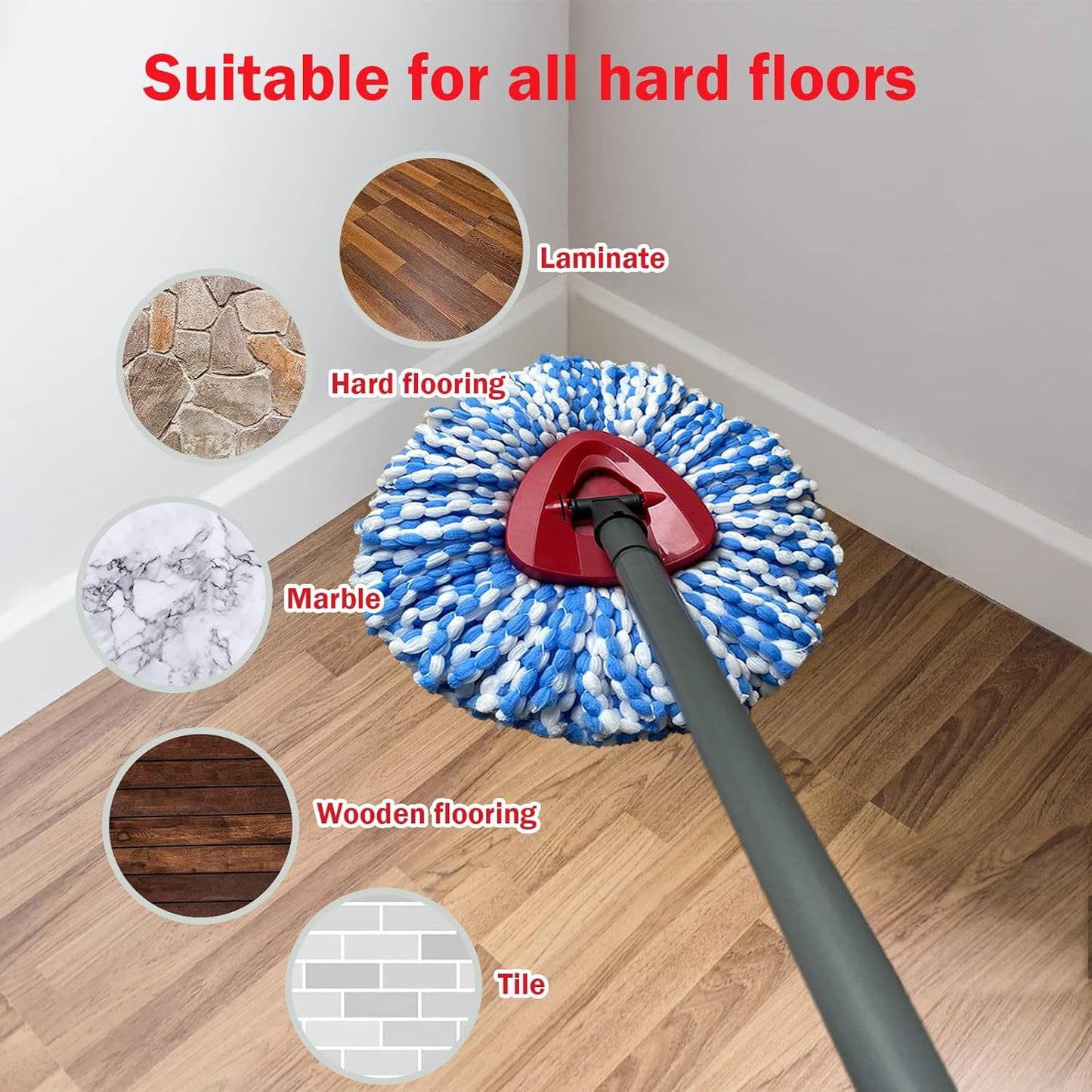 4 Pack Mop Replace Heads Compatible for OCeda, Spin Mop Refill Head Replacement for RinseClean 2-Tank System - Fluffy Microfiber, Machine Washable and Easy to Replace