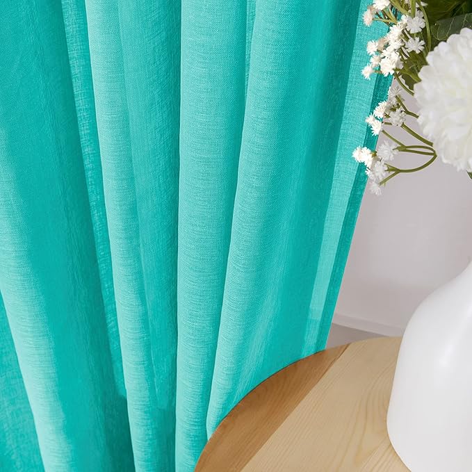 Tollpiz Short Sheer Curtains Linen Textured Bedroom Curtain Sheers Light - Image 3