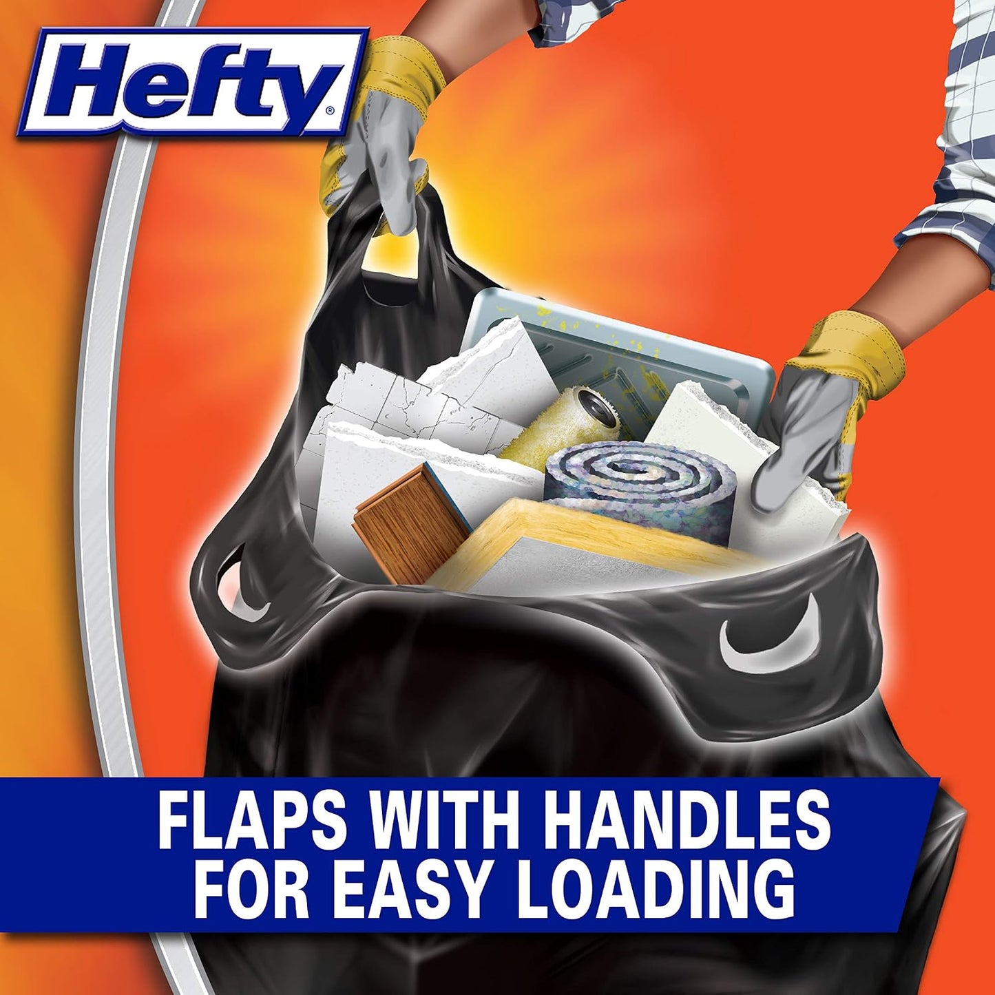 Hefty Load and Carry Contractor 42 Gallon Trash Bags, 3.0 Mil, 26ct | Extra Thick 42 Gallon Contractor Bags with Extra Long Flap Tie Handles, Easy to Carry, Handles Tough Debris, Black, Unscented