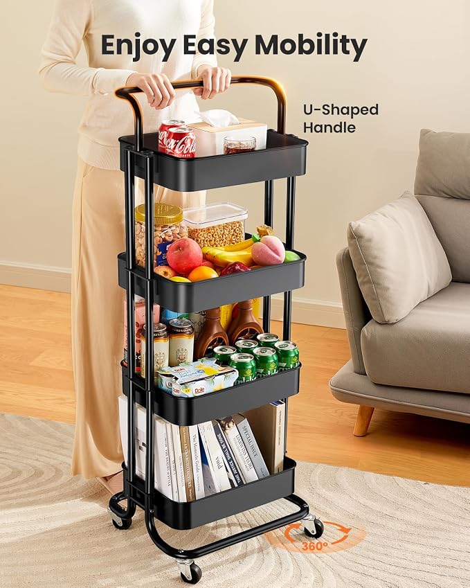 Pipishell 4 Tier Mesh Utility Cart, Rolling Metal Organization Cart - Image 3