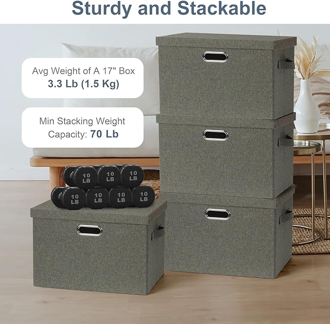Large 17" 36 Quart Collapsible Stackable Storage Bins - Image 3