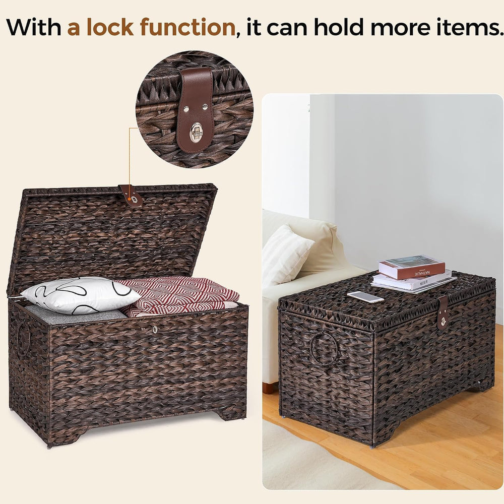 165L Handwoven Wicker Storage Basket with Lid, Large Storage Trunk