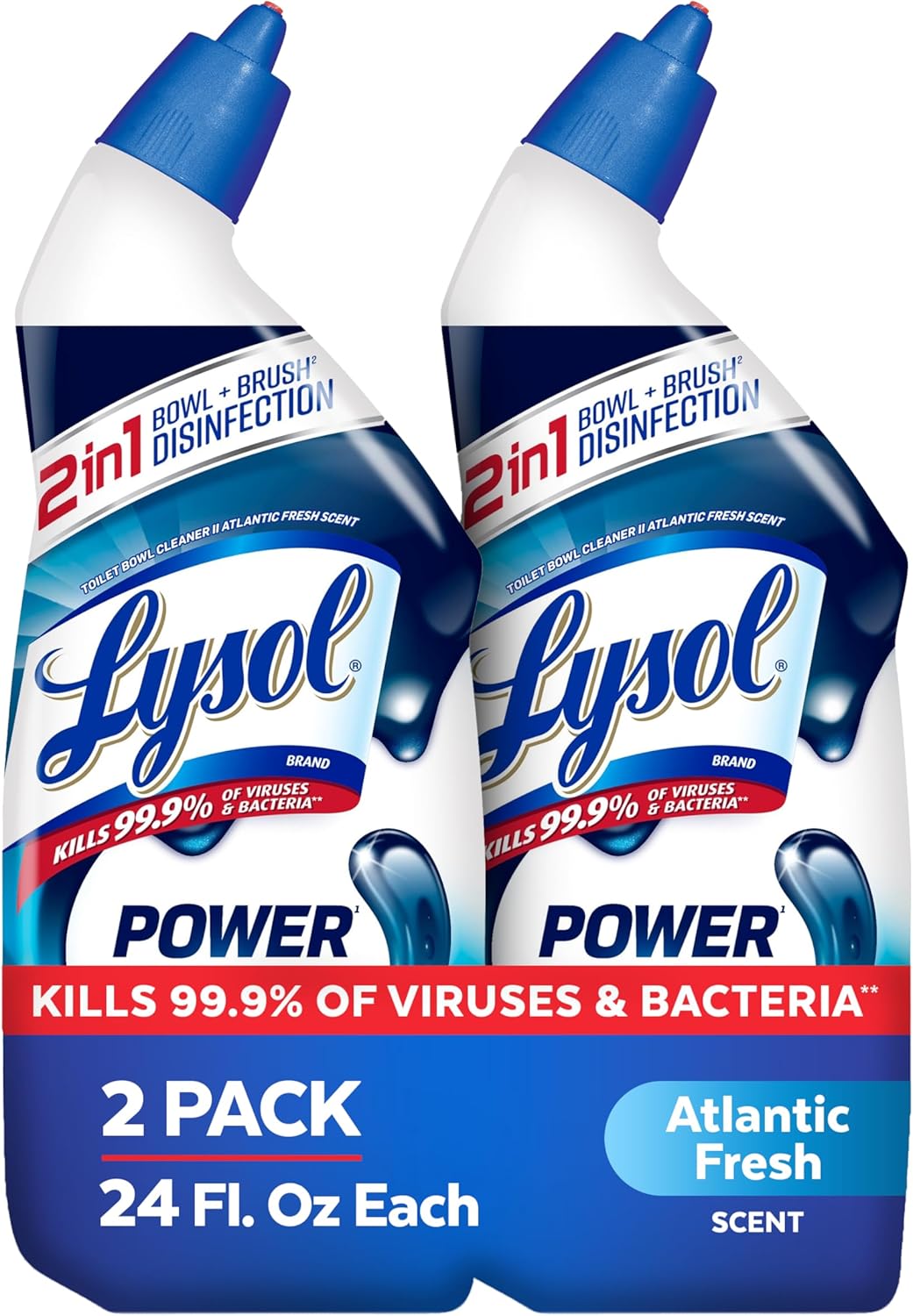 Lysol Toilet Bowl Cleaner Clinging Gel, Power, 24 oz, 2 Pack | Disinfecting, Sanitizing, Deodorizing, Septic Safe, Bleach Free, For Toilet Rings, Limescale, & Hard Water, Bathroom Cleaner