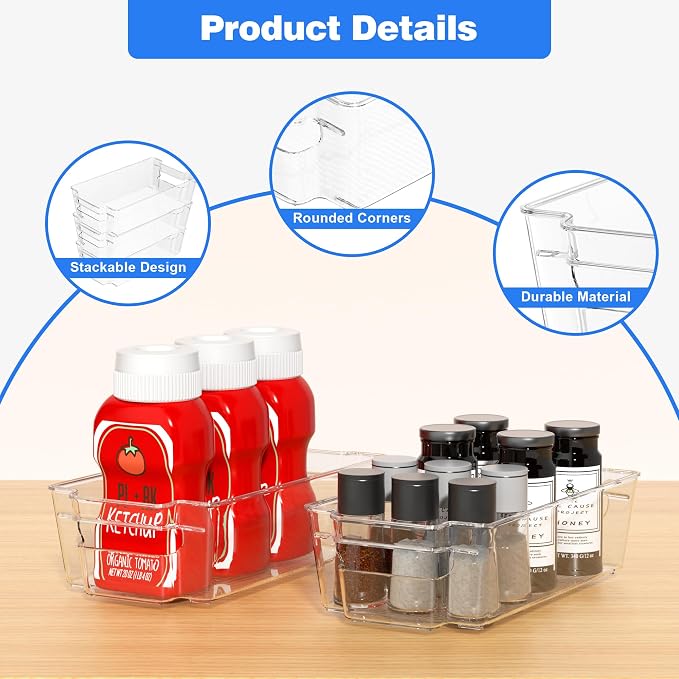 Clear Refrigerator Storage Bins, 8-Piece Set, Stackable Kitchen Organizer - Image 4