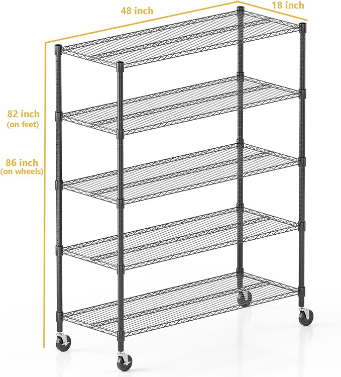 Himimi 82" H Storage Shelves 5 Tier Metal Shelving Adjustable Wire Shelf - Image 3