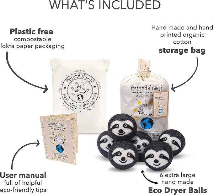 Friendsheep Wool Dryer Balls 6 Pack XL Organic Premium Reusable Cruelty Free - Image 4