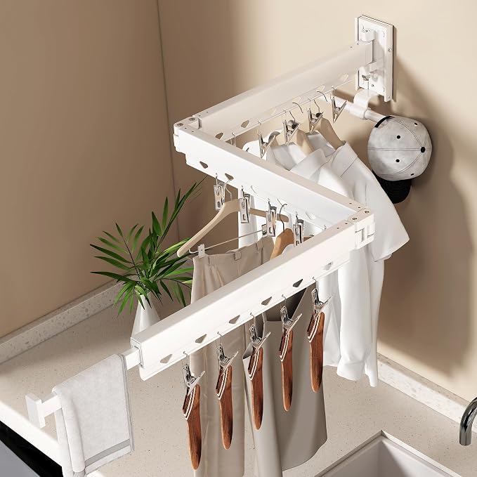 Wall Mounted Collapsible Clothes Drying Rack, Durable Space-Saving Laundry - Image 2