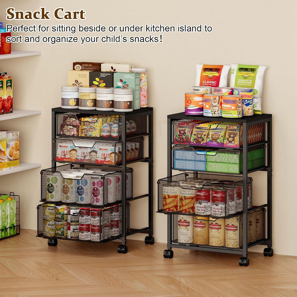 Kitchen Rolling Cart with 4 Storage Drawers, 4-Tier Fruit Vegetable Storage C...