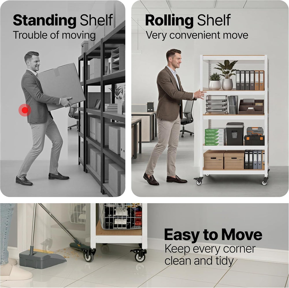 HOMEDANT House White 48.1" W 5 Tier Rolling Storage Shelves Metal Cart