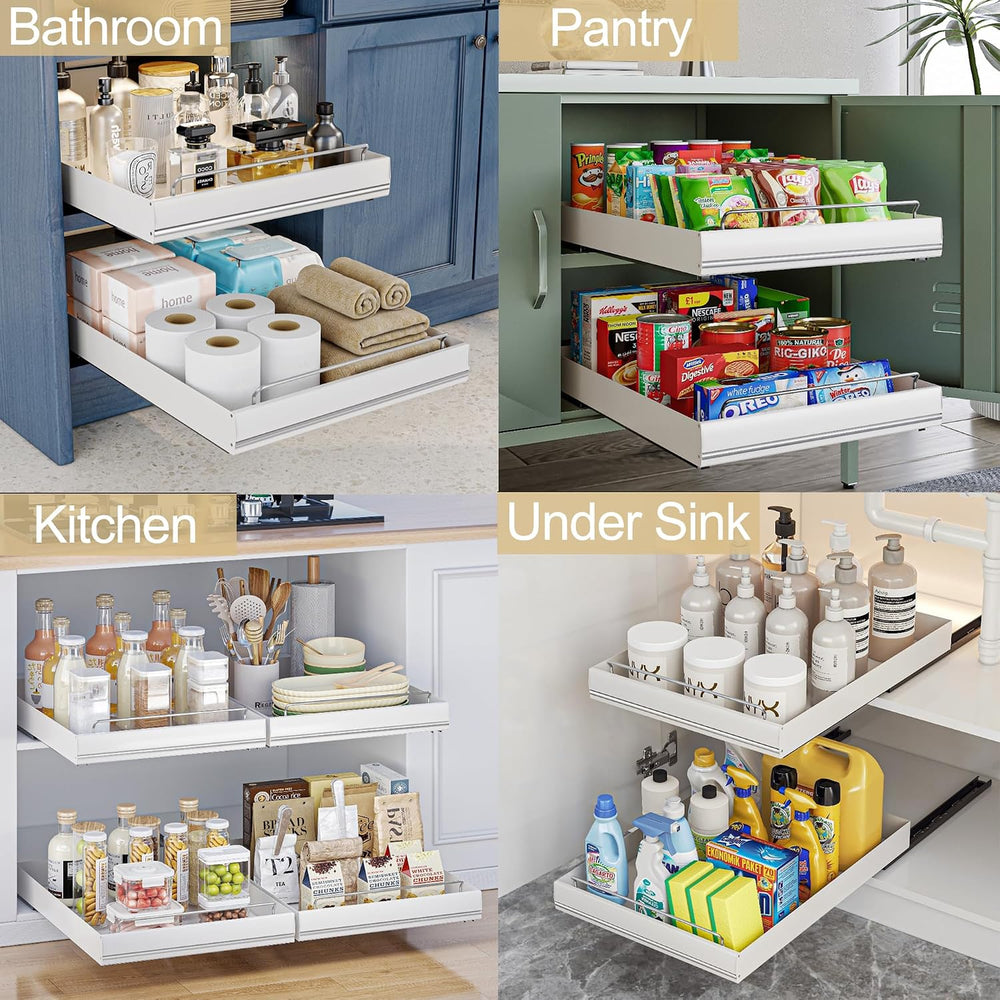 MINGLING 2 Pack Pull Out Cabinet Organizer, Stainless Steel White