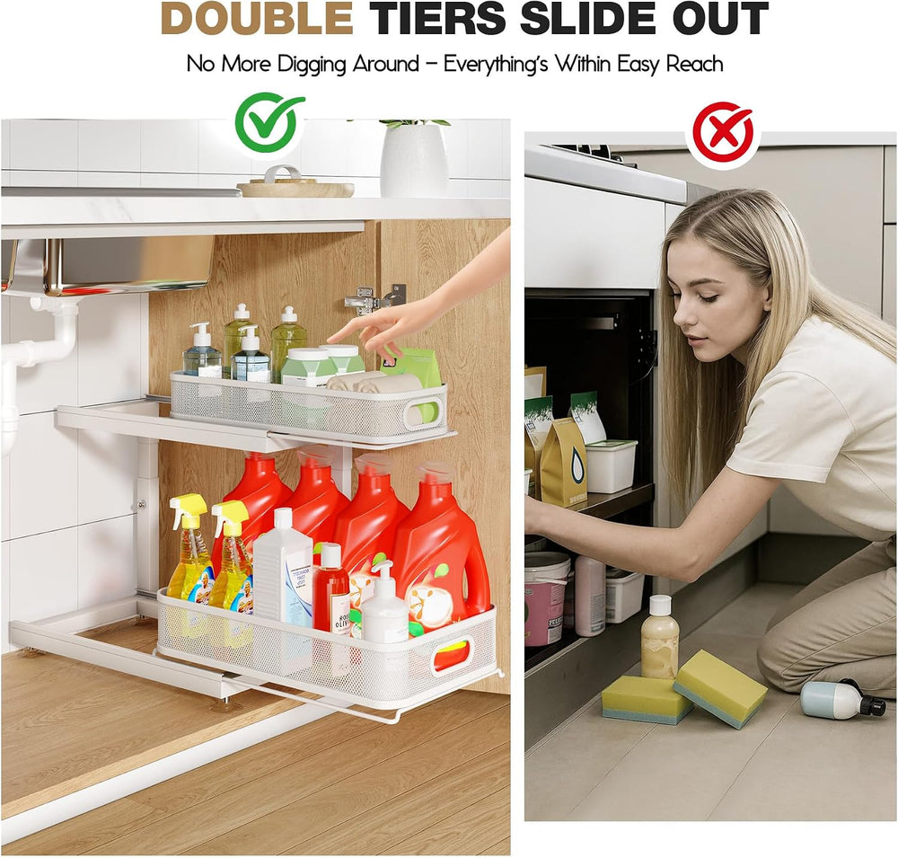 2-Pack Under Sink Storage Organizer with 2-Tier Slide Out Drawer, Sophisticat...