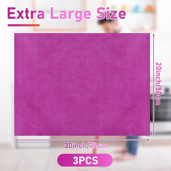 Newwiee 3 Pcs Extra Large Microfiber Cleaning Cloth 30" x 20" Washable Reusable - Image 2