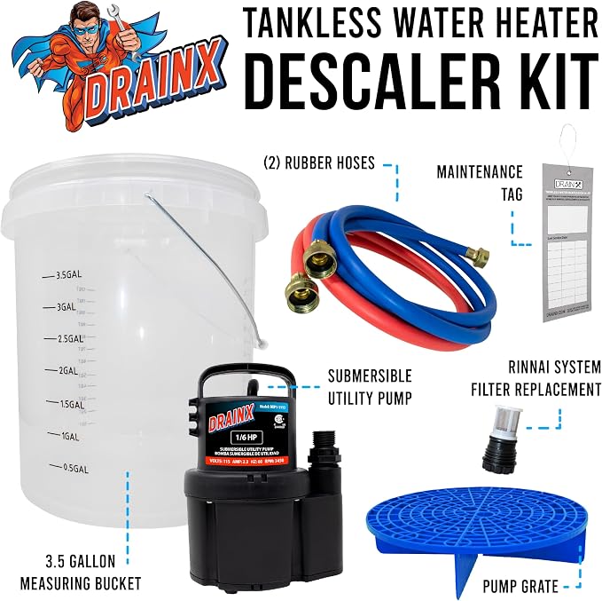 DrainX Tankless Water Heater Flushing Kit Includes Pump, Maintenance Log - Image 2
