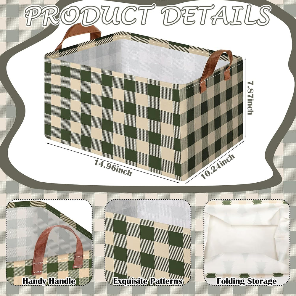 Boao 6 Pack Neutral Christmas Gingham Storage Baskets for Gifts Empty