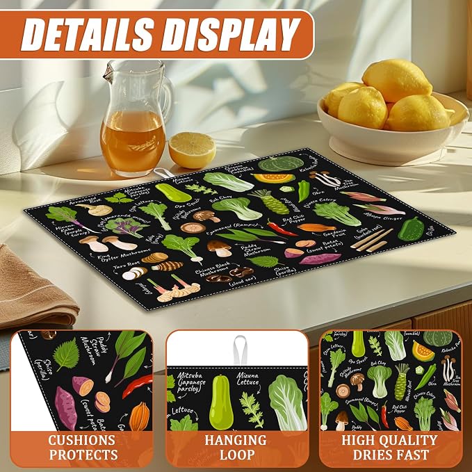 Vegetables Dish Drying Mat for Kitchen Counter Microfiber Absorbent Dish - Image 3
